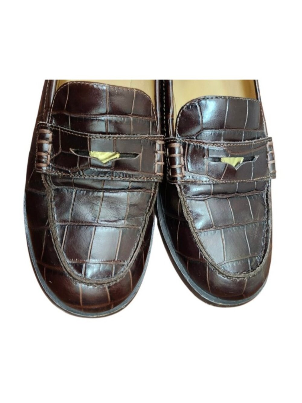 Madewell Croc Embossed Leather Penny Loafers Brown Women's Size 8.5 - Picture 3 of 13